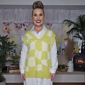 Lime Green/White Checker Sweater Vest